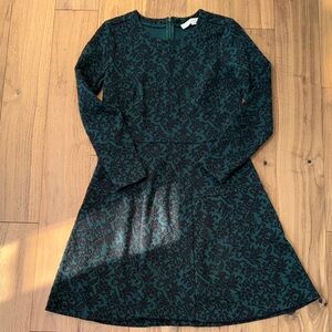LOFT Green and Black Long Sleeve Dress in petite